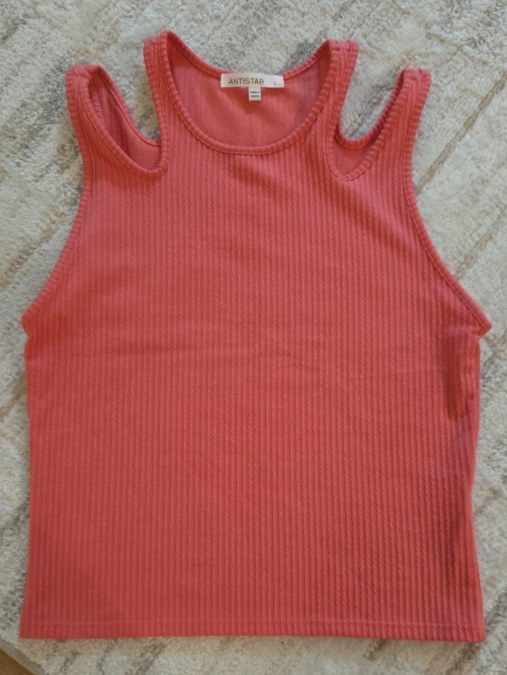 Antistar Coral Pink Ribbed Double-Strap Tank